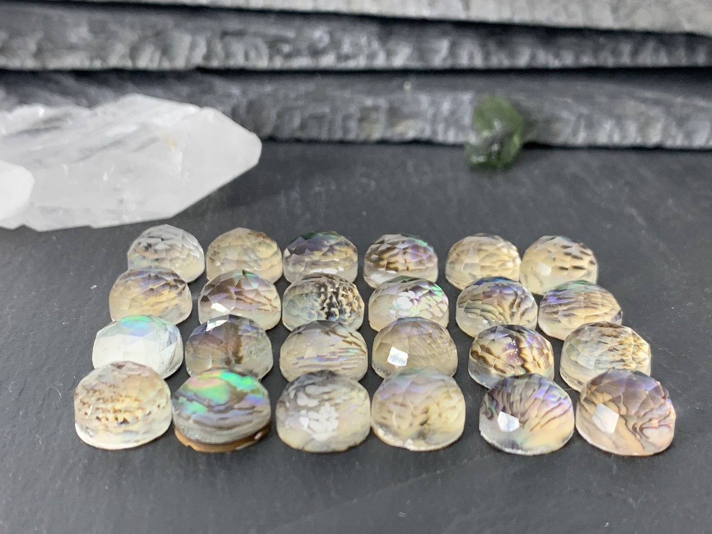 Faceted Abalone round 10mm doublet cabochon