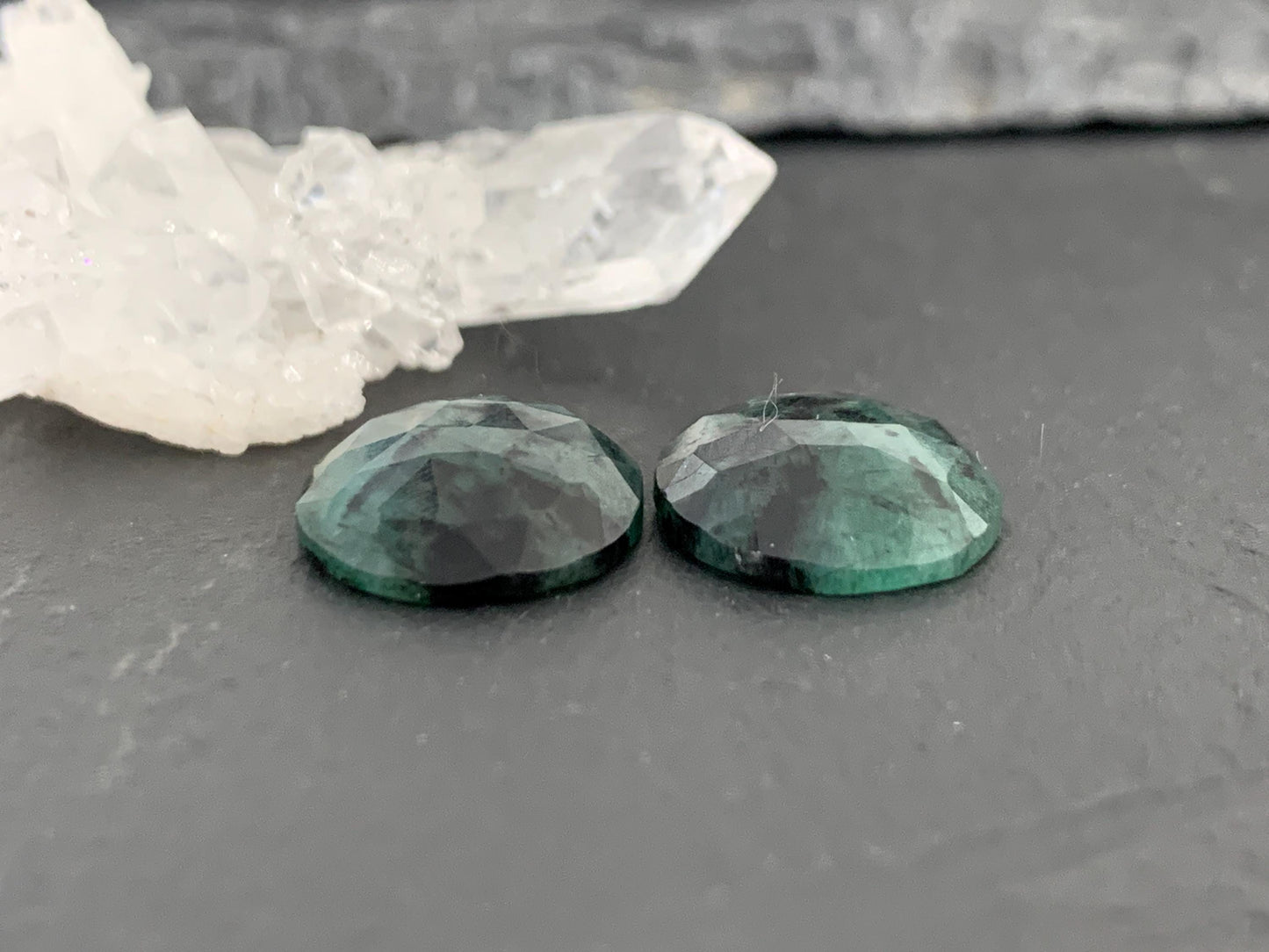 Faceted Emerald Pair 13x17x4mm cabochon