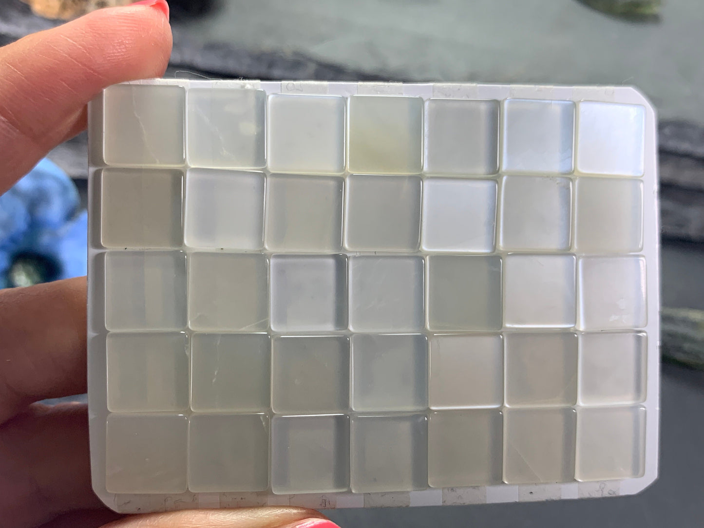 Flat White Moonstone square 10mm cabochon - Calibrated cabochons