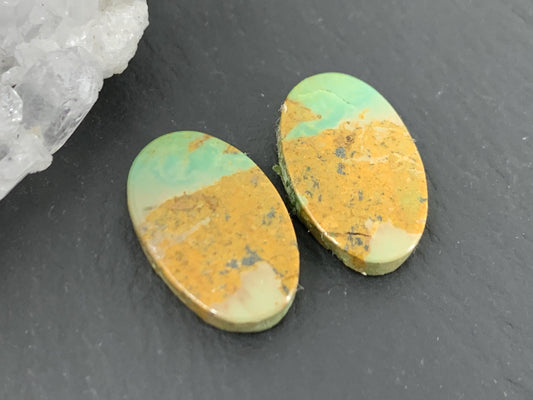 Tibetan Turquoise Pair 10x16mm Cabochon - Hand Cut Cabochon