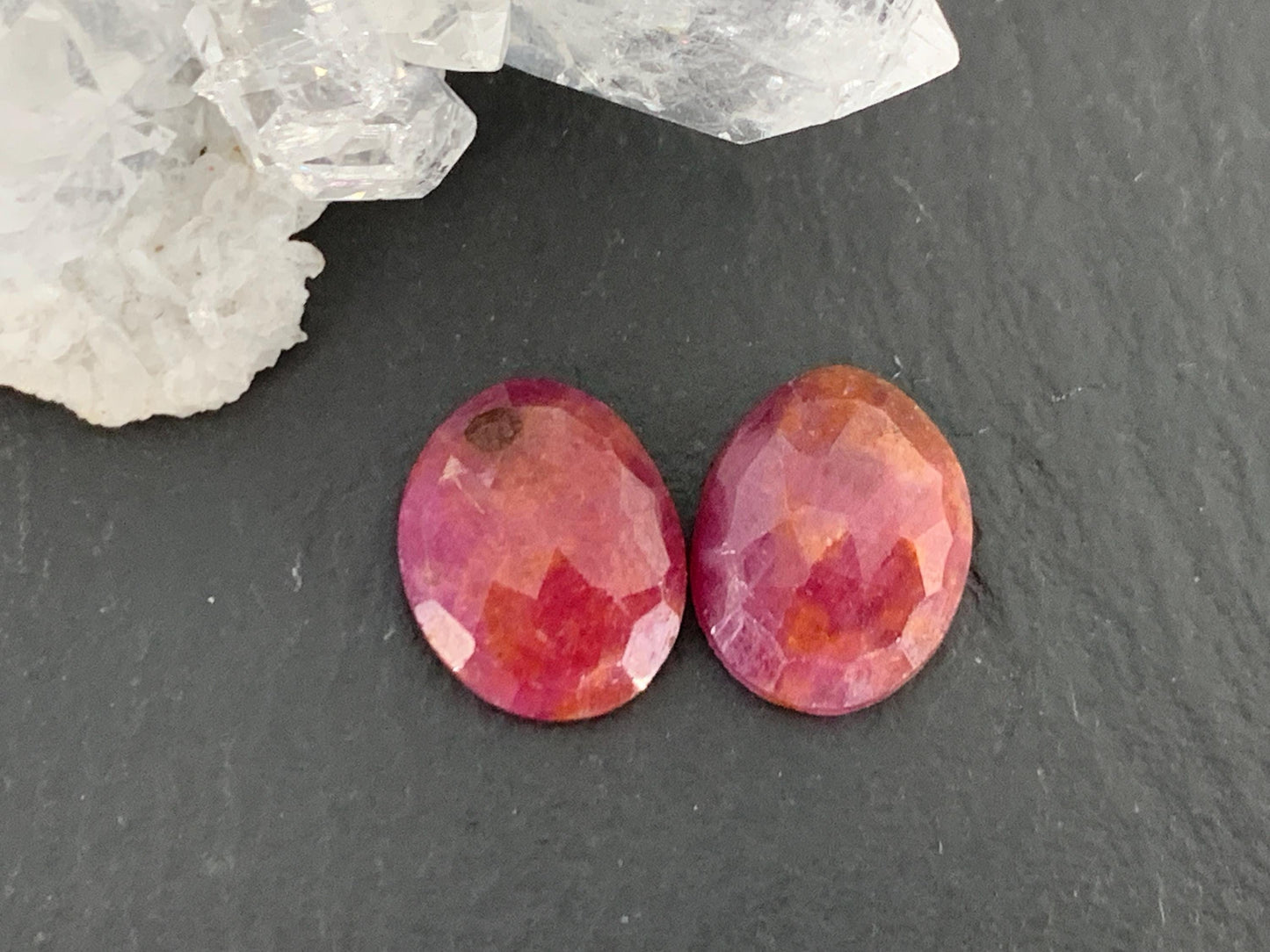 Faceted Ruby pair 9x11x3mm cabochon