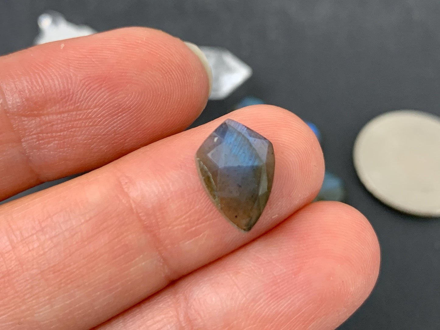 Faceted Labradorite shield 8x12mm cabochon