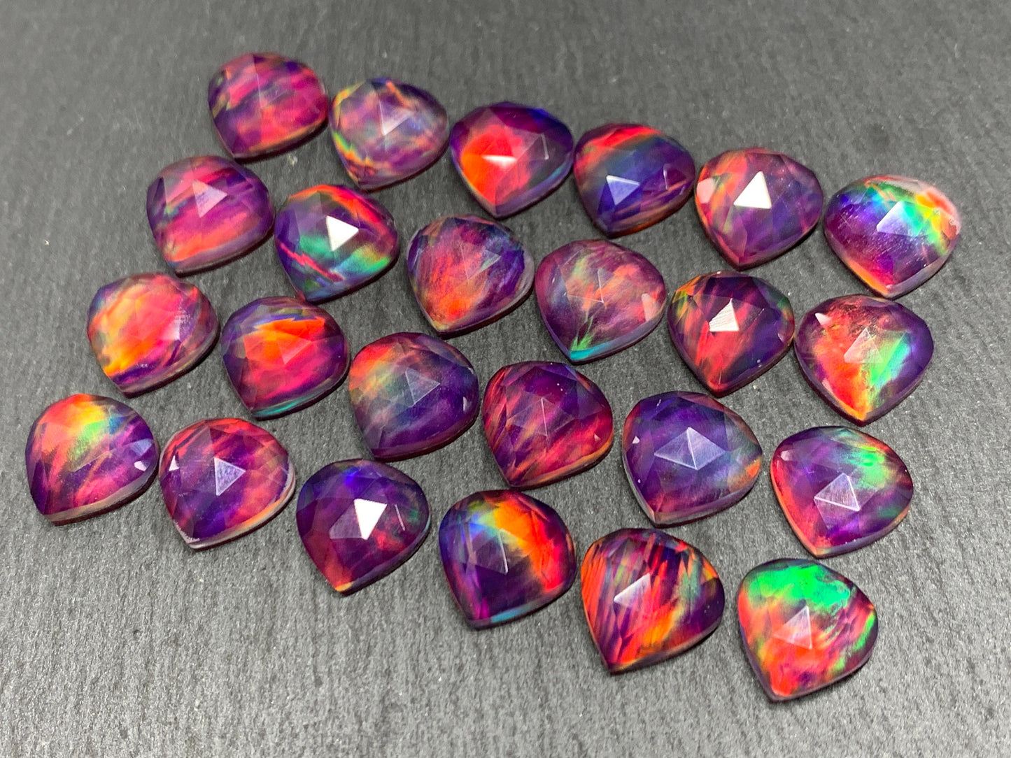 Faceted Aurora Opal pear 12mm cabochon - Doublet cabochons