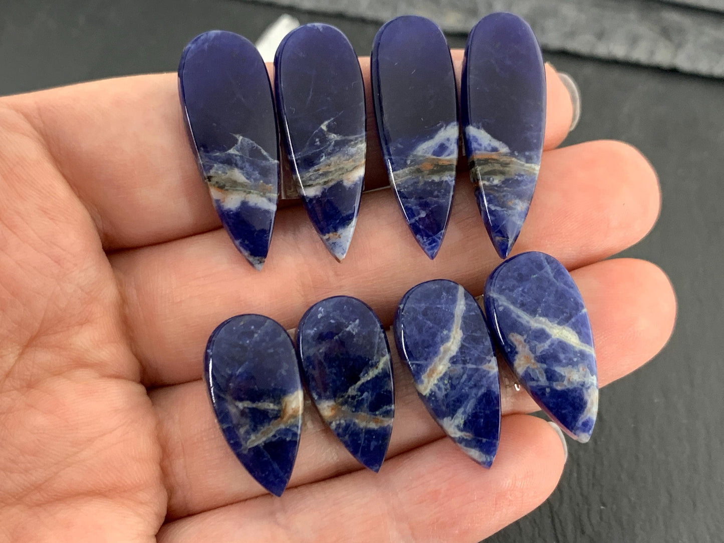 Natural Sodalite pair 21-30mm long cabochon