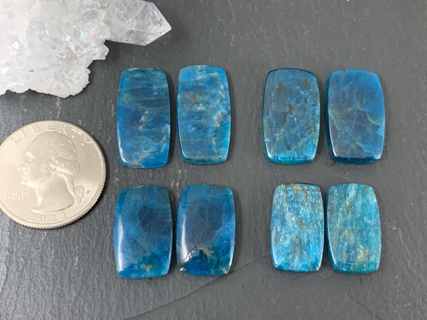 Apatite rectangle 19-23mm long cabochon - Buy by pair