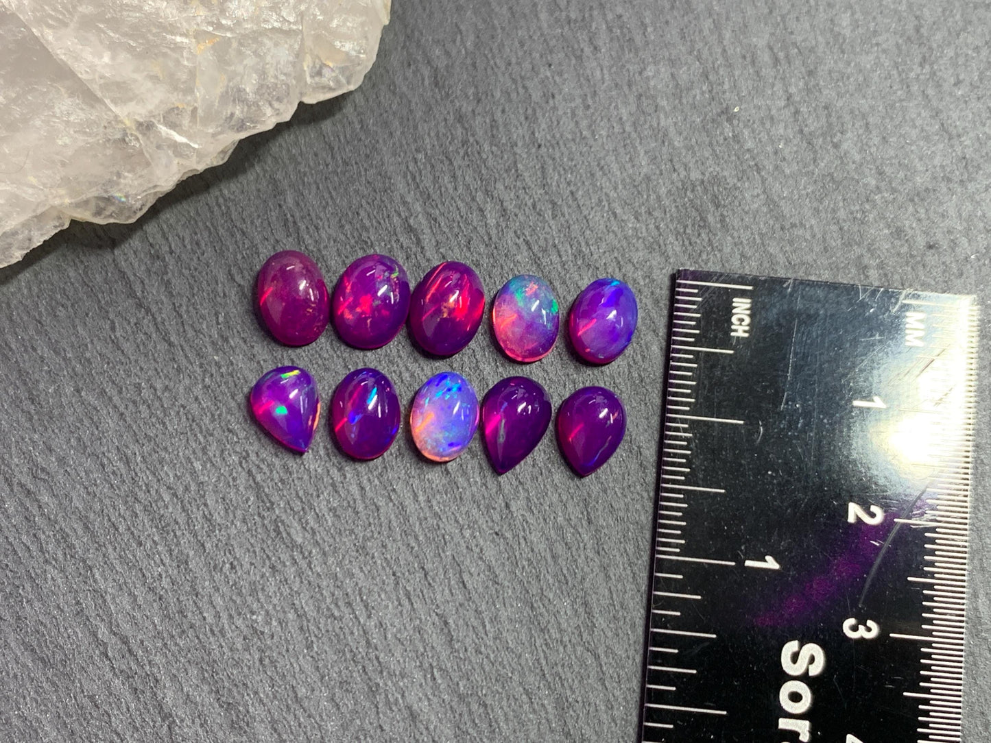 Ethiopian Opal oval, pear 8-9mm long cabochon - Natural Opal smoked to purple color