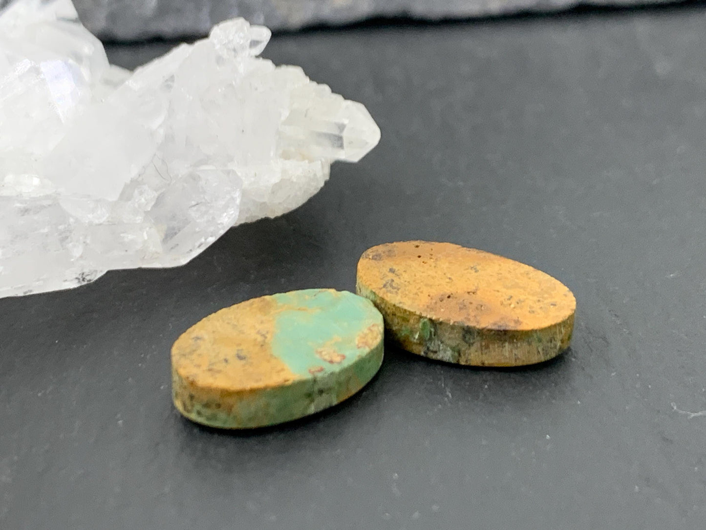 Tibetan Turquoise Pair 9x14mm Cabochon - Hand Cut Cabochon