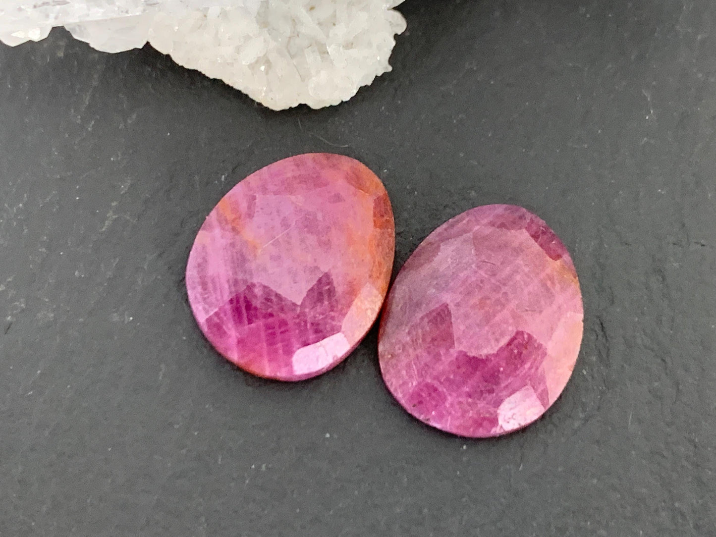 Faceted Ruby pair 10x12x2.5mm cabochon