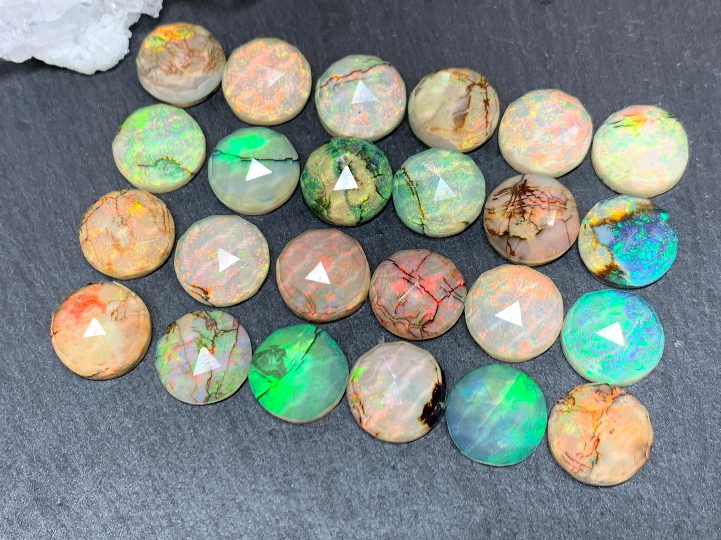 Faceted Monarch Opal round 12mm cabochons - Doublet cabochons