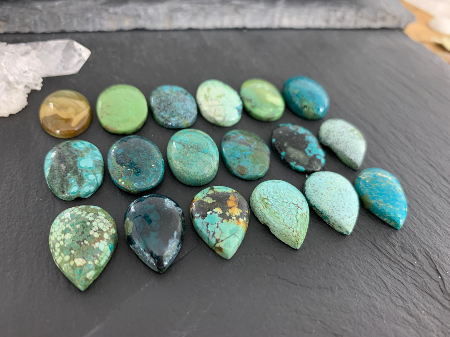 Tibetan Turquoise Cabochon Pear, Oval 13x18mm Natural Gemstone Hand Cut Stone