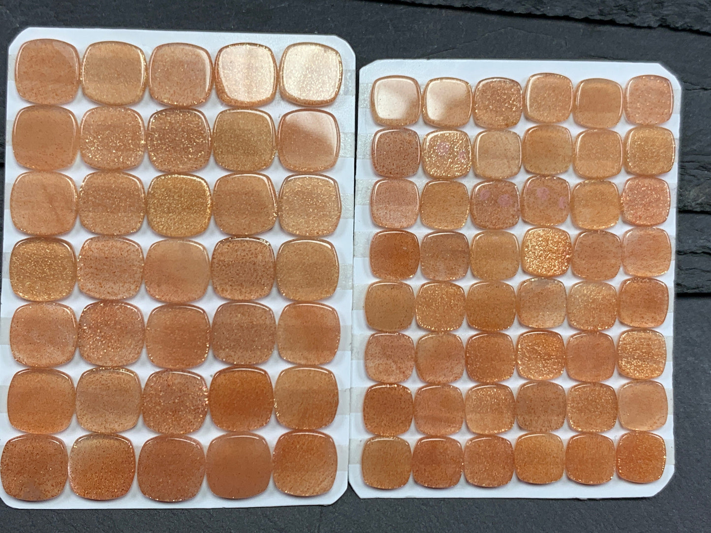 Flat Gold SunStone square cushion 8mm, 10mm cabochon - Calibrated cabochons