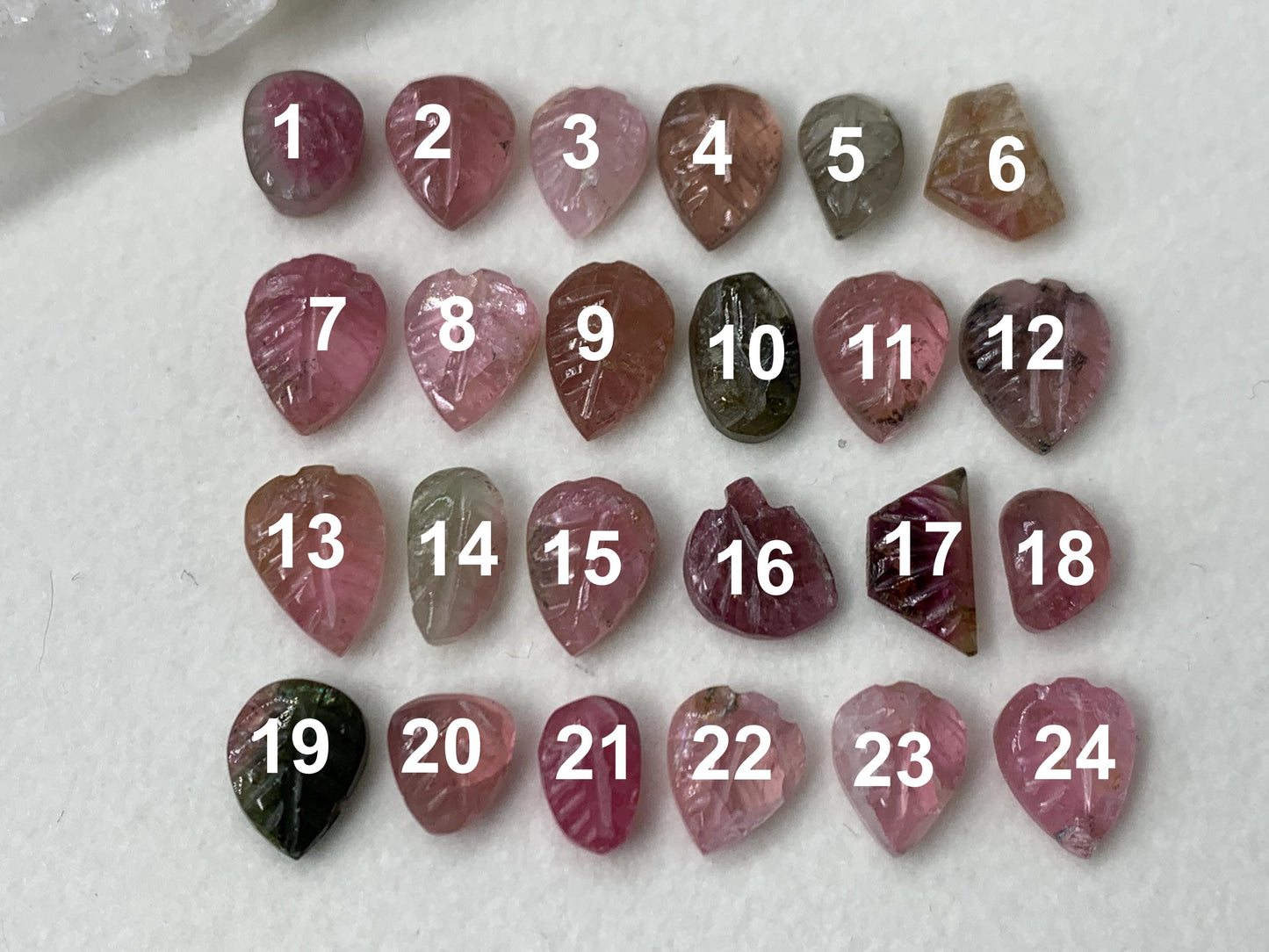 Discounted damaged carved Watermelon Tourmaline 7-10mm long cabochon