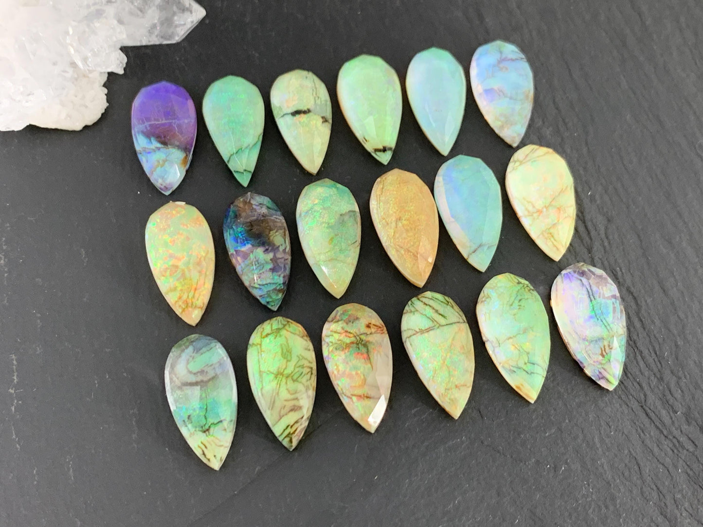 Faceted Monarch Opal pear 10x20mm cabochons - Doublet cabochons
