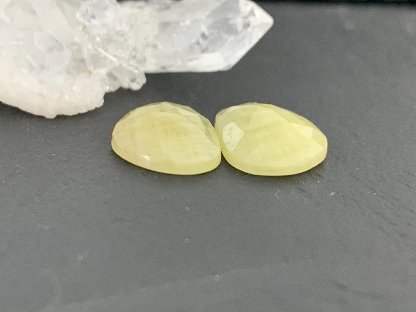 Faceted Yellow Sapphire pair 11x16x4mm cabochon