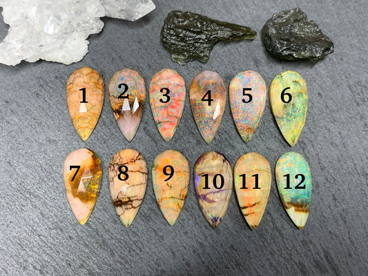 Faceted Monarch Opal pear 10x20mm doublet cabochons - Doublet cabochons