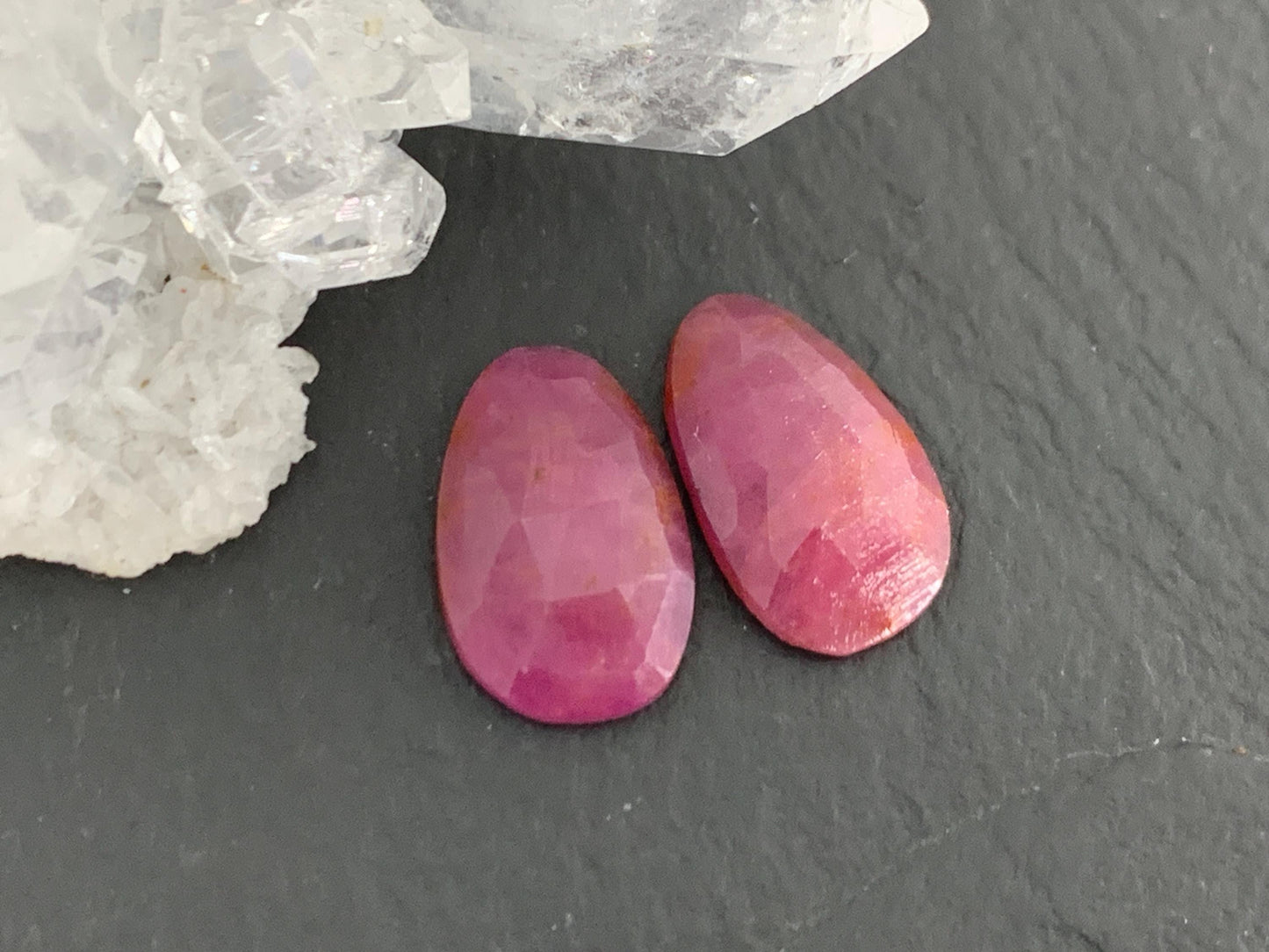 Faceted Ruby pair 7x12x2.5mm cabochon