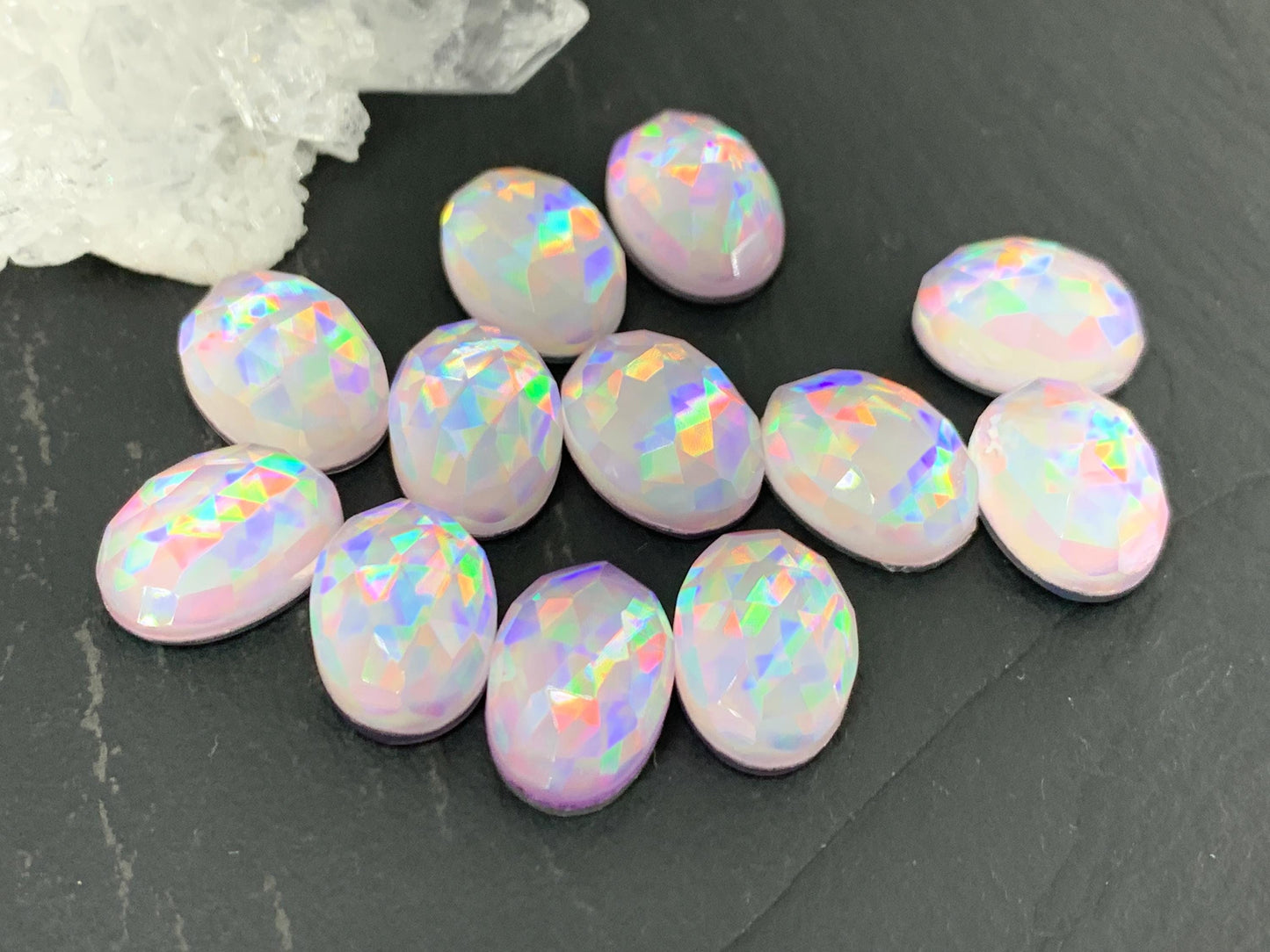 Faceted Aurora Opal oval 10x14mm cabochons - Doublet cabochons