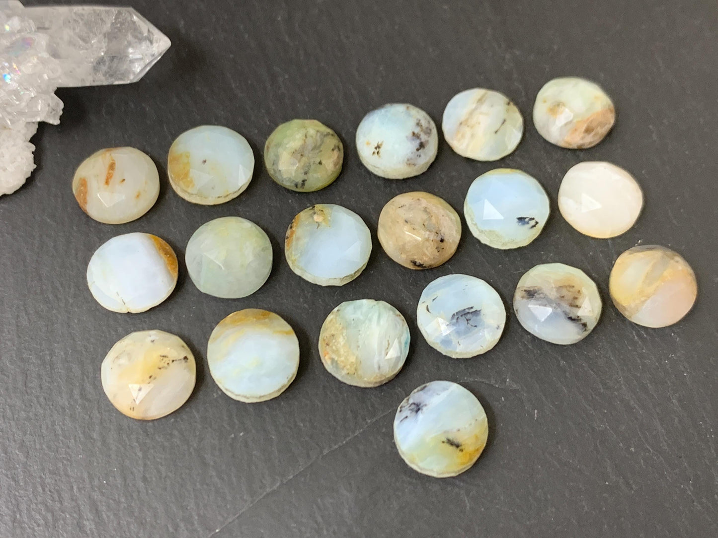 Faceted Peruvian Opal round 10mm cabochon