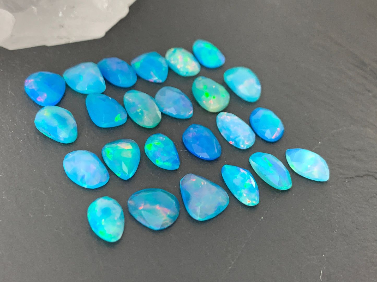 Faceted Blue Ethiopian Opal 9-10mm long cabochon