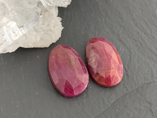 Faceted Ruby pair 8x13x3.5mm cabochon