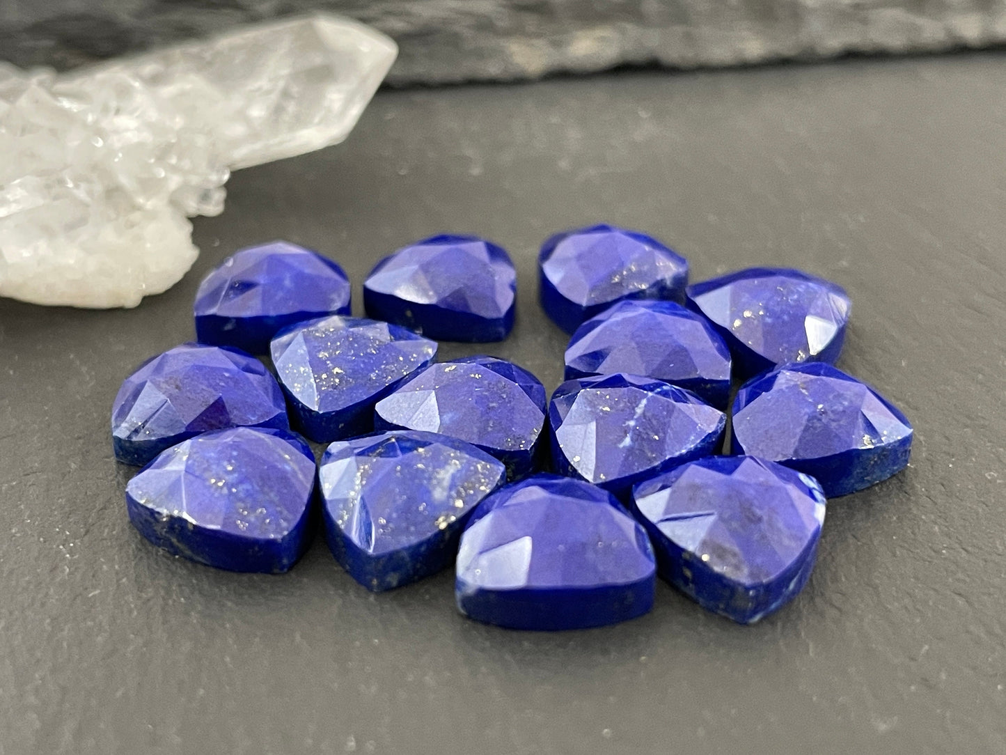 Faceted Lapis Lazuli triangle 10mm cabochon