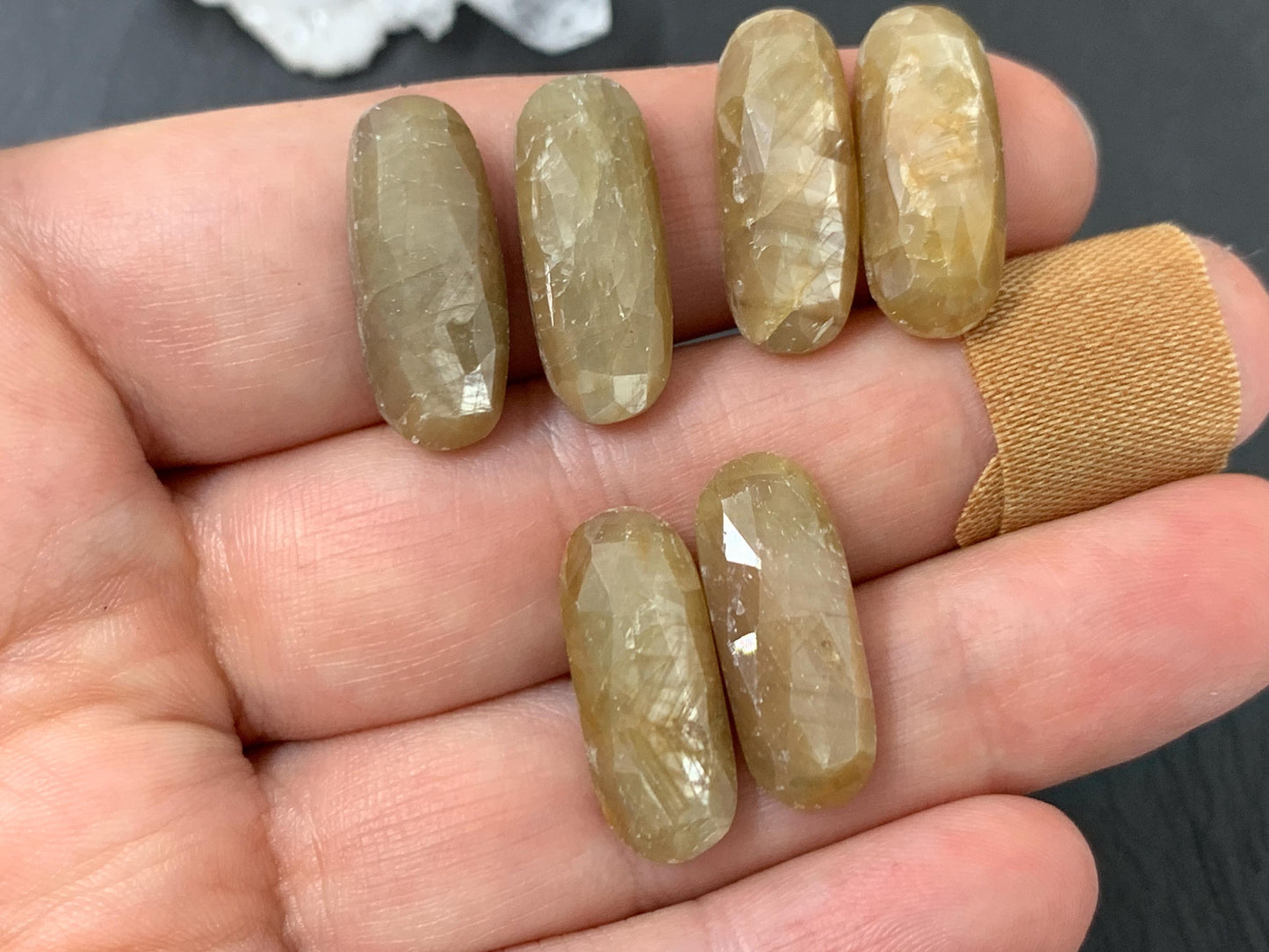 Discounted faceted Yellow Sapphire oval 8x20mm cabochon - Pair of cabochons