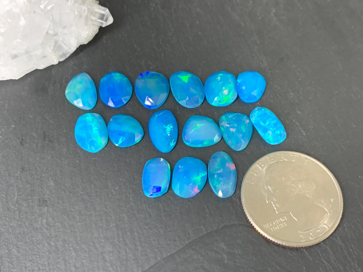 Faceted Blue Ethiopian Opal 9-12mm long cabochon