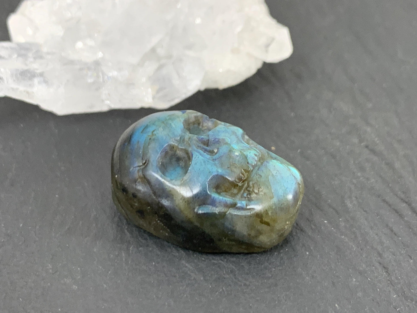 Labradorite Skull Cabochon 14x21mm - Natural Green Gemstone Flat Back Carving