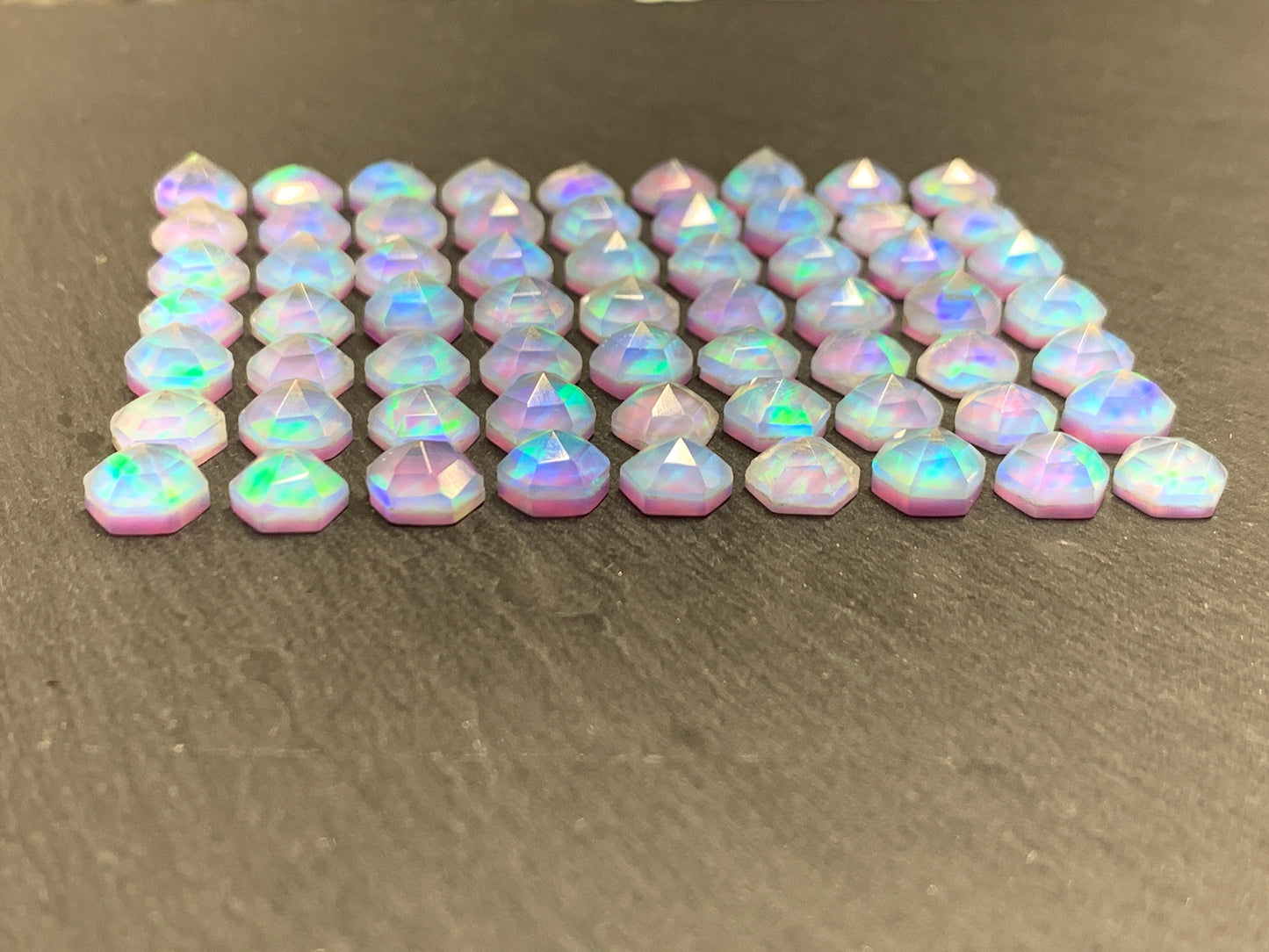 Faceted Aurora Opal hexagon 7mm cabochon - Doublet cabochons