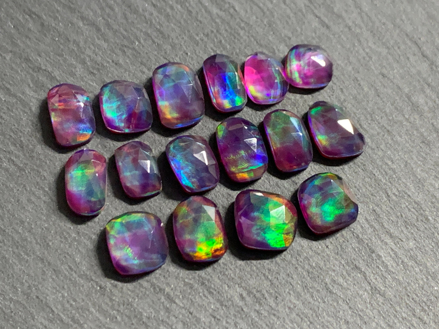 Faceted Aurora Opal 9-11mm long cabochon - Doublet cabochons