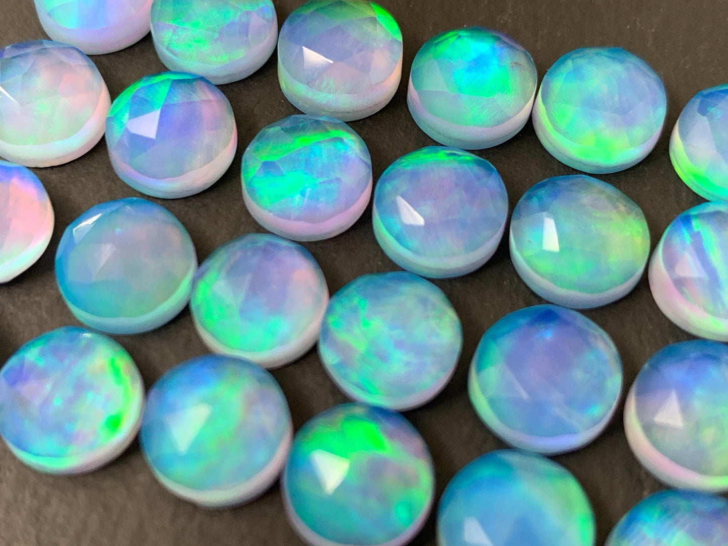 Faceted Aurora Opal Round 8mm Cabochon - Doublet Synthetic Gemstone