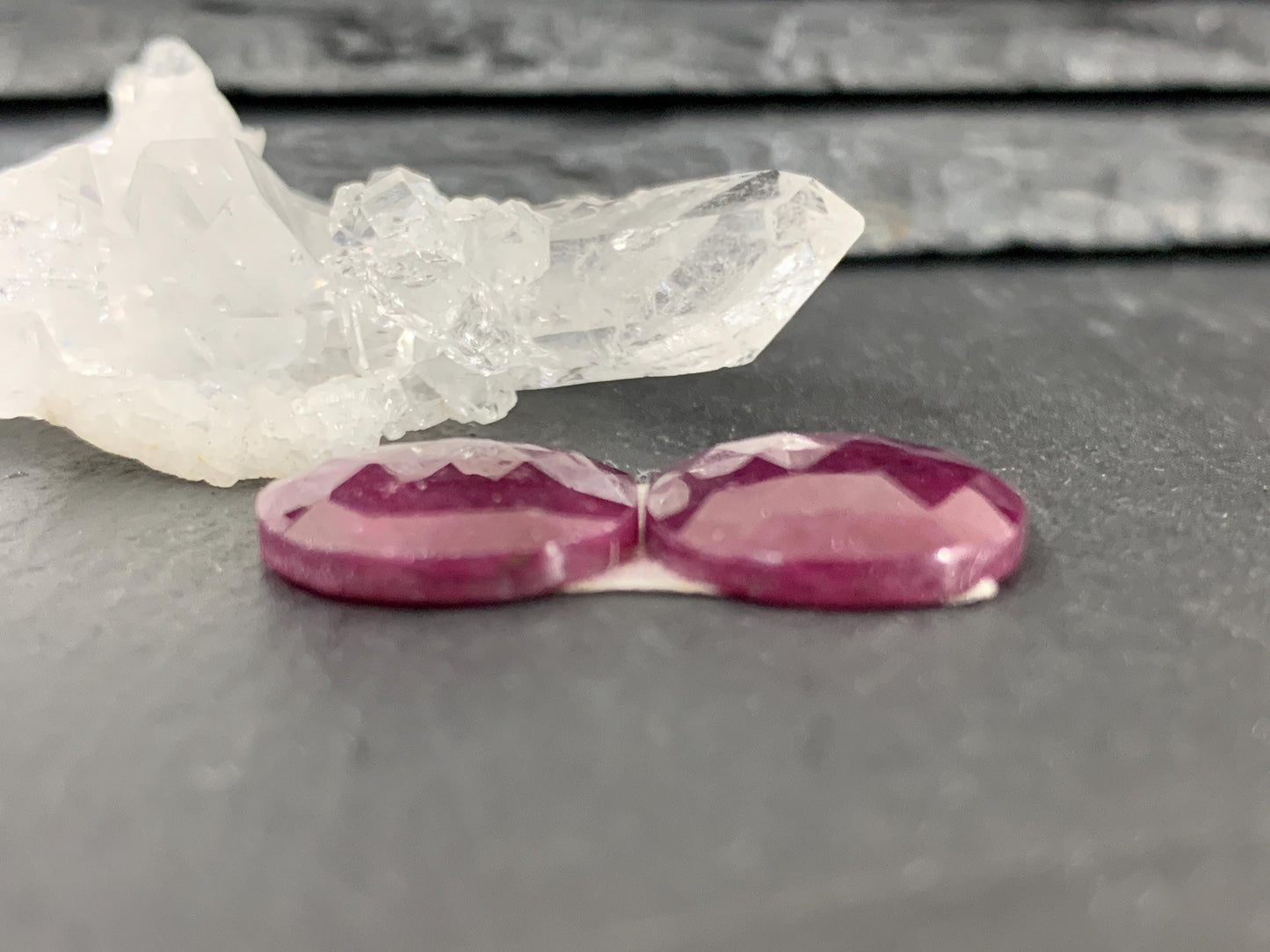 Faceted Ruby pair 13x15x3mm cabochon