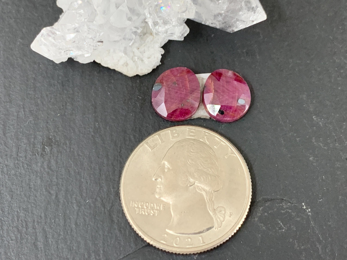 Faceted Ruby pair 9x10x3mm cabochon