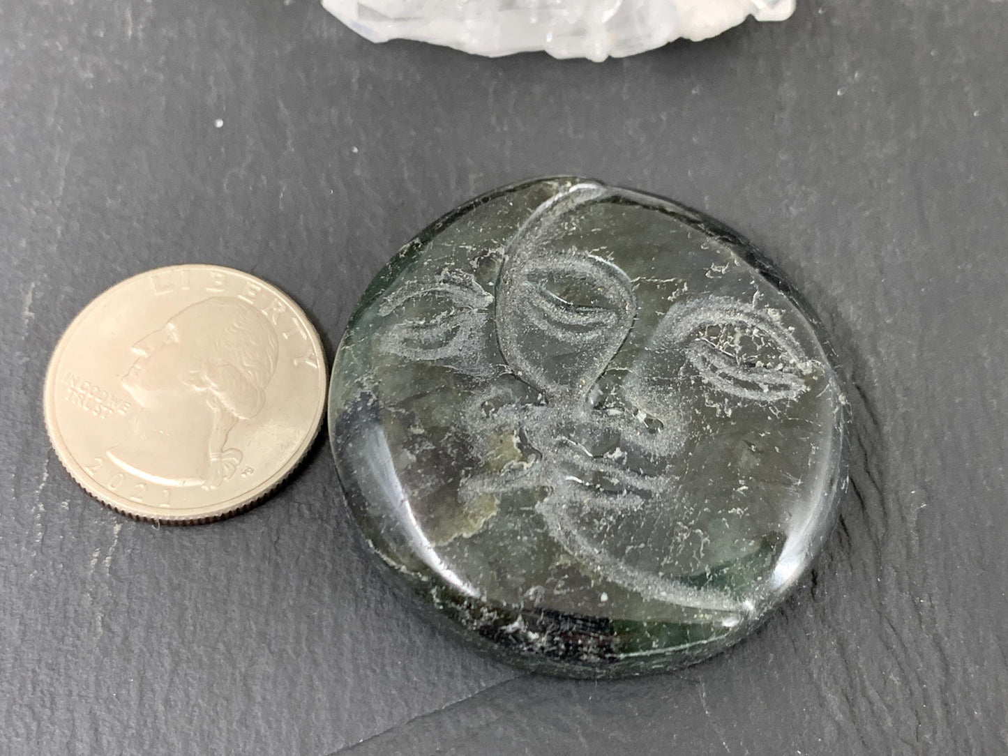 Labradorite Sun Moon Carving – Natural 43mm Flat Back Gemstone Cabochon