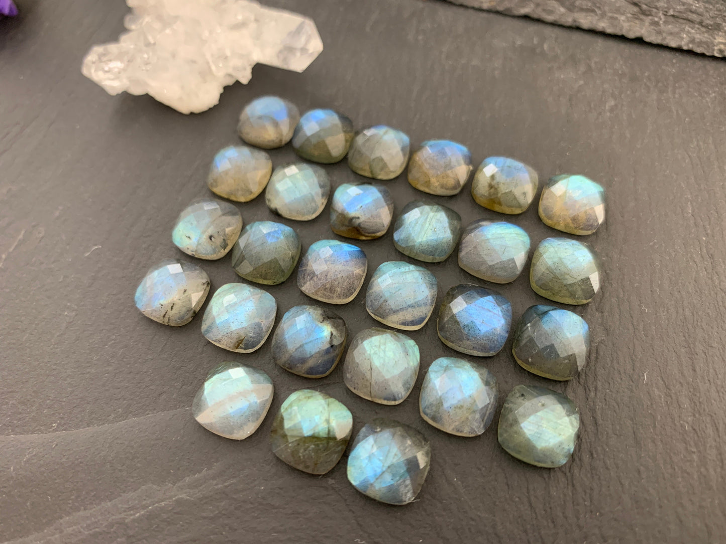 Faceted Labradorite square 10x10mm cabochon