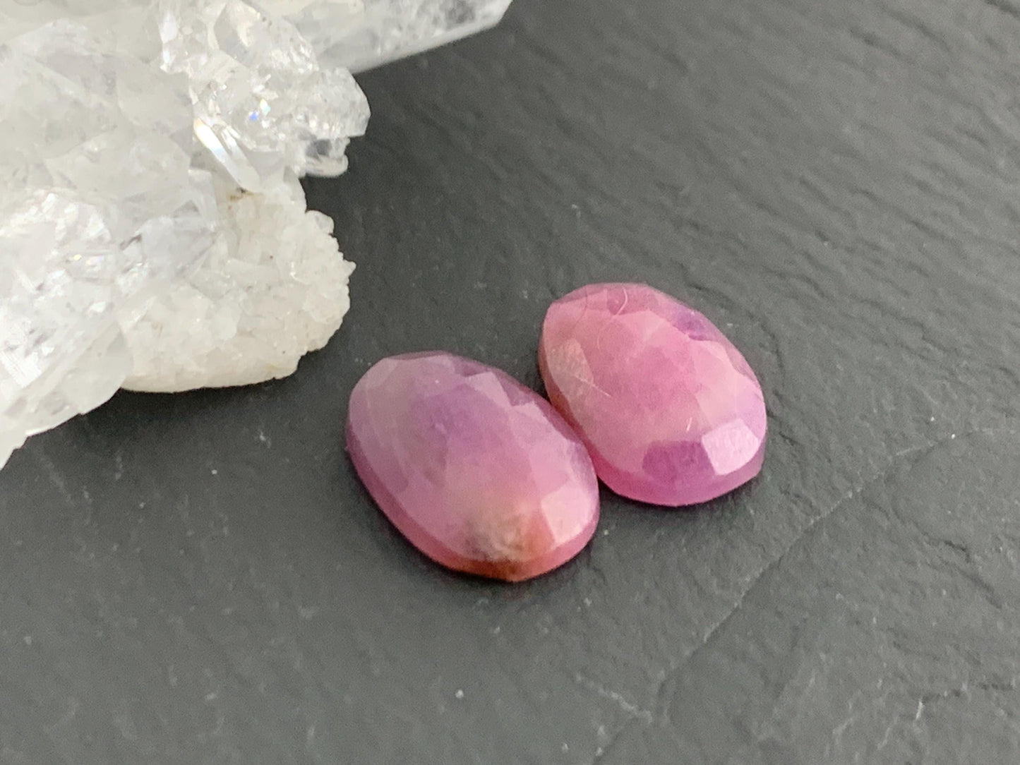 Faceted Ruby pair 8x12x3.5mm cabochon