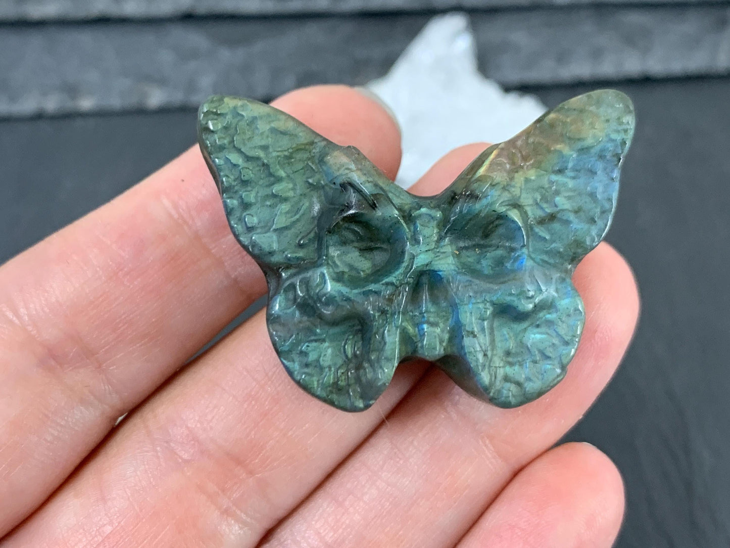 Labradorite Butterfly Carving – Natural 29x41mm Flat Back Stone Gem