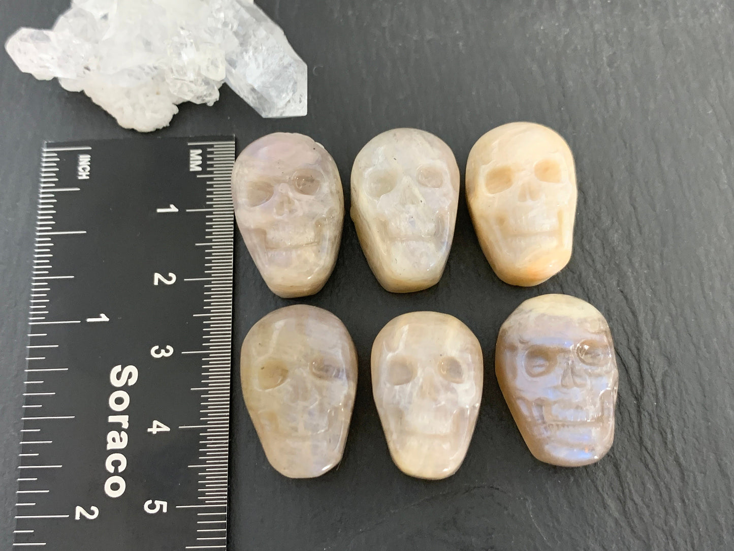 Moonstone skull 15x22mm cabochon carving