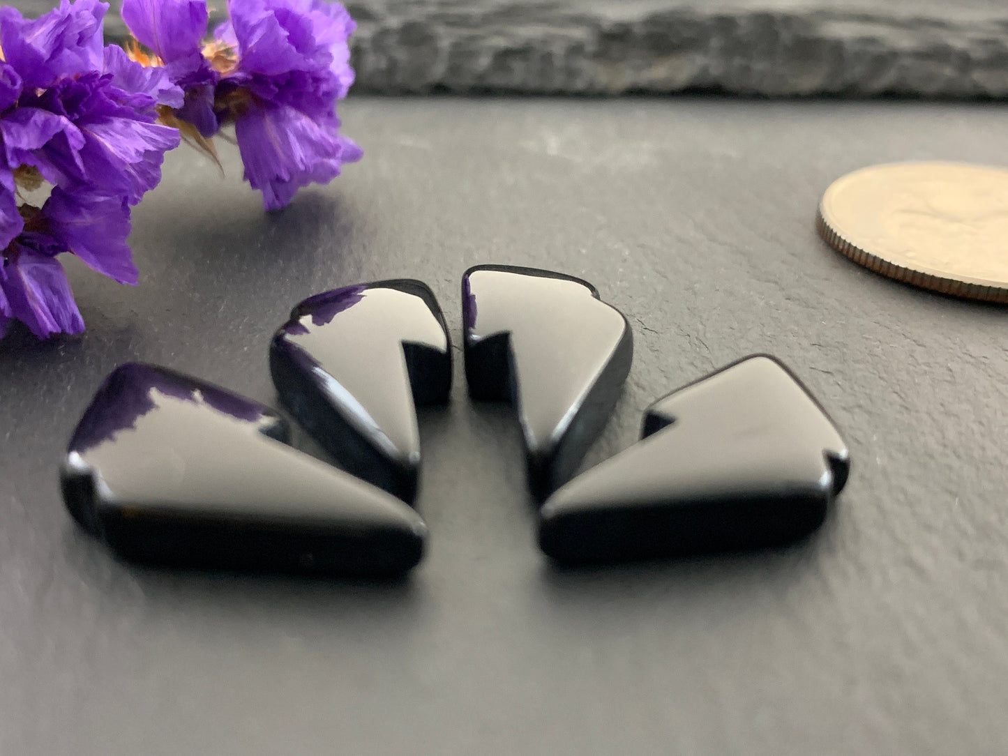 Black Onyx lightning bolt pair 11x20mm cabochon