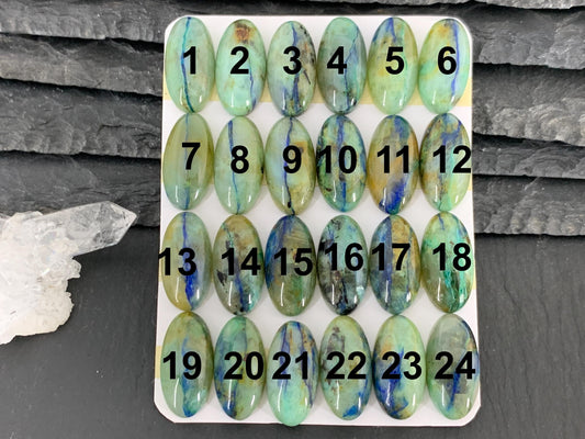 Chrysocolla Quartz oval 10x20mm cabochon - Calibrated cabochons