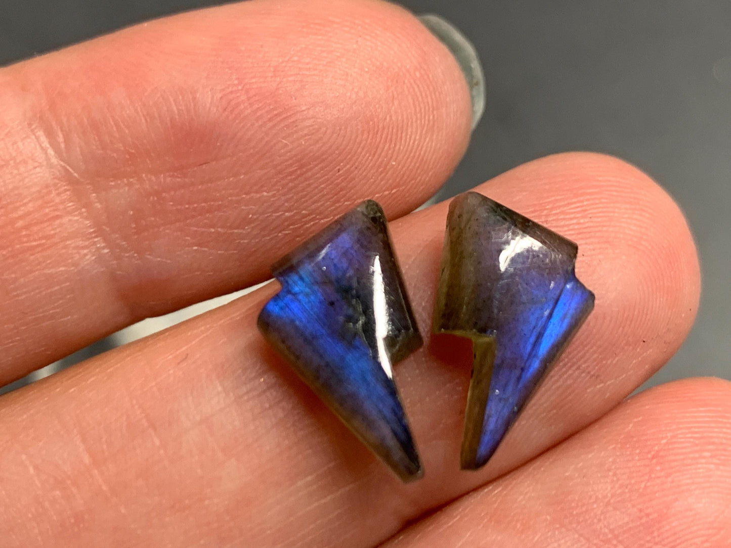 Labradorite lightning bolt pair 9x13mm cabochon