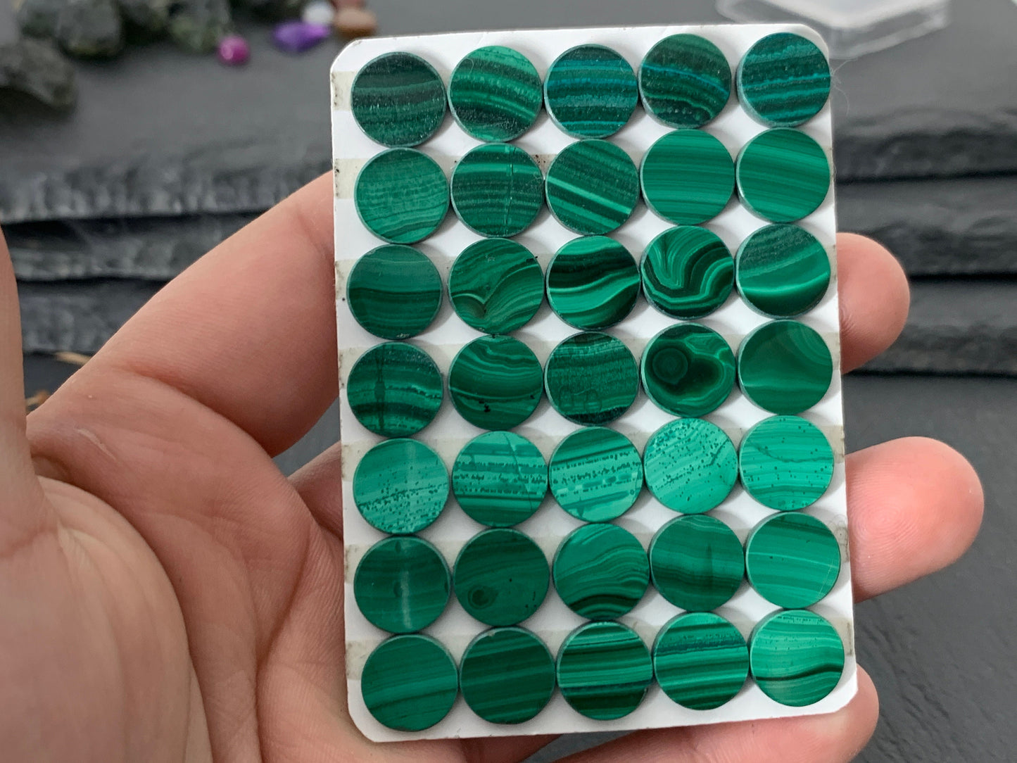 Flat Malachite round 10mm cabochon - Calibrated cabochons