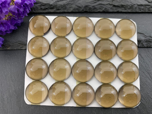 Smokey Quartz round 15mm cabochon - Calibrated cabochons