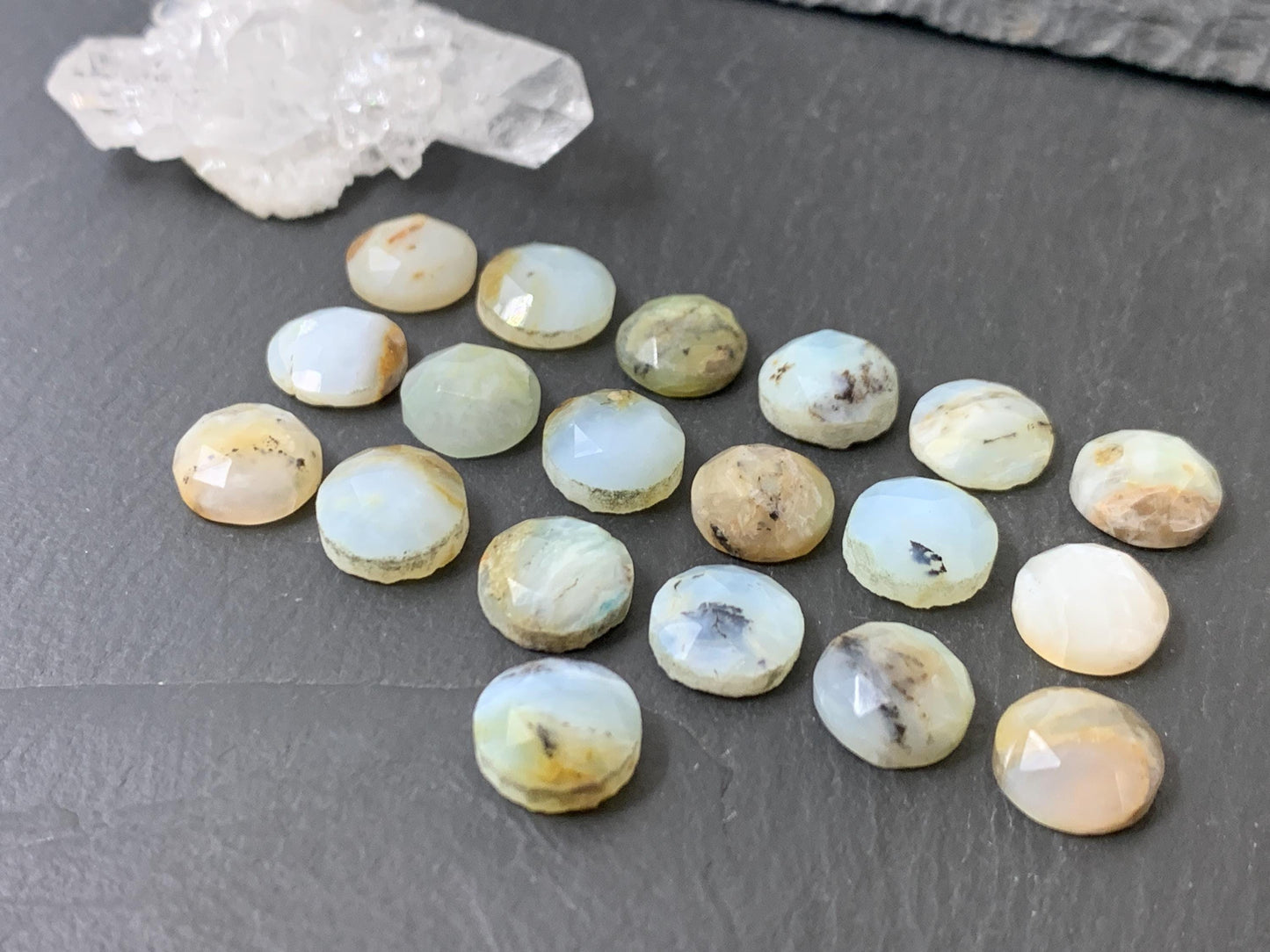 Faceted Peruvian Opal round 10mm cabochon
