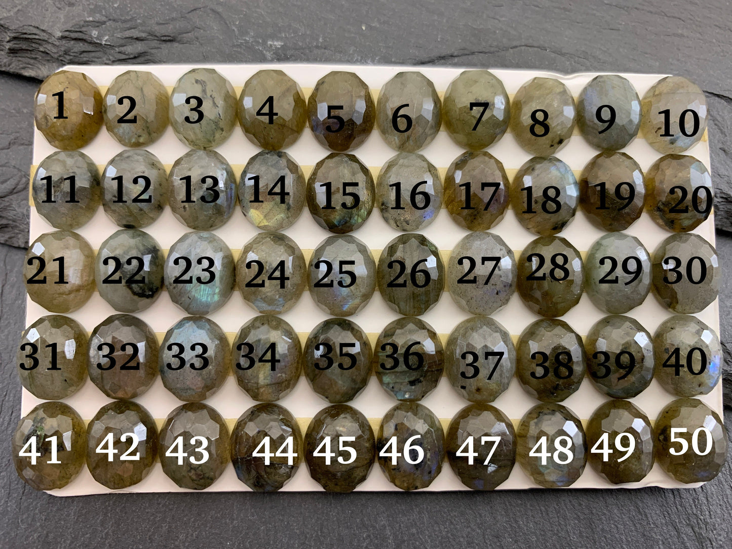 Faceted Labradorite oval 10x12mm Cabochon - Calibrated Cabochons