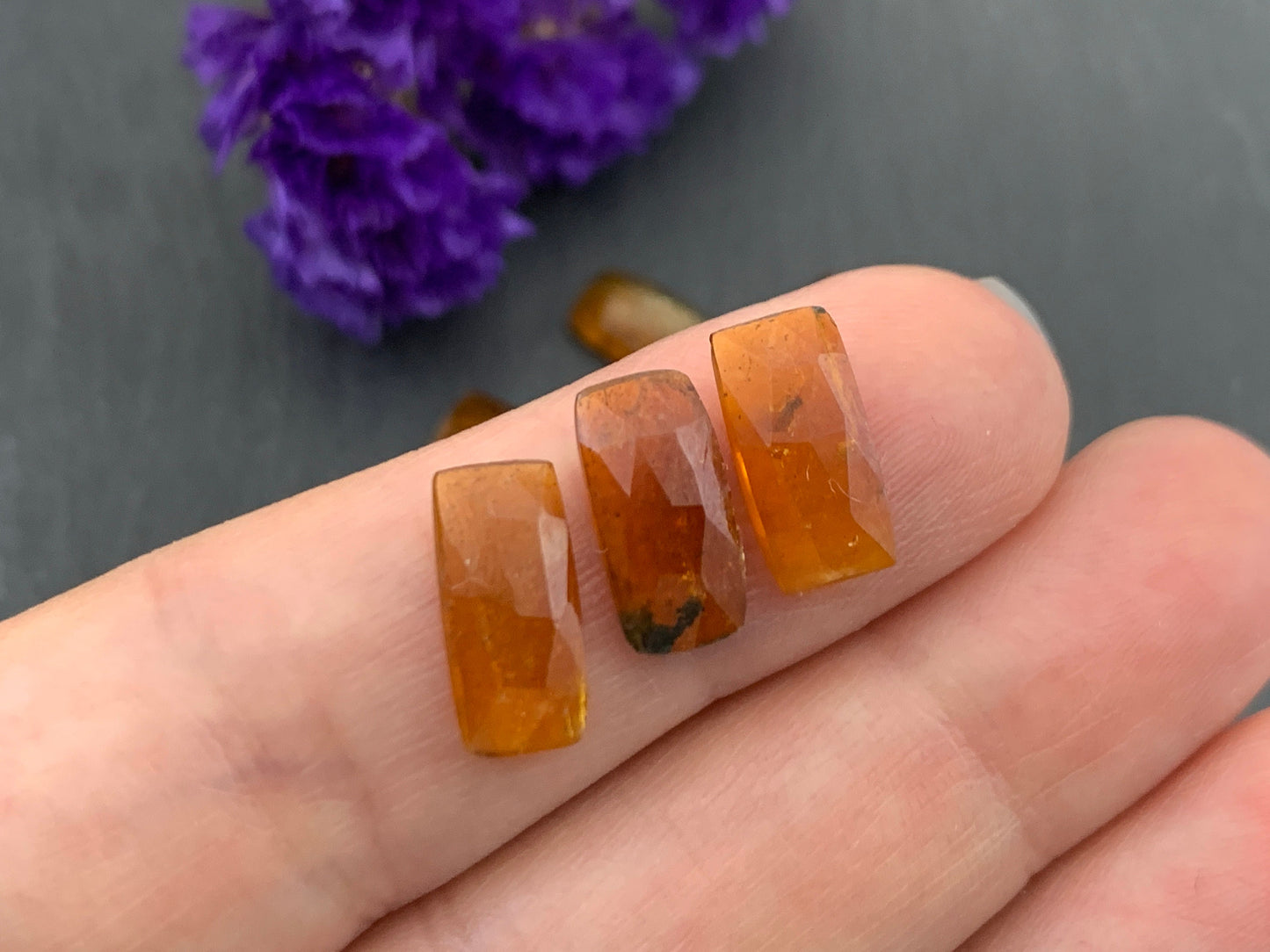 Faceted orange Kyanite rectangle 6x12mm cabochons
