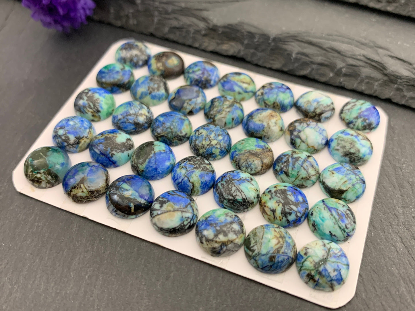 Azurite round 10mm cabochon - Calibrated cabochons