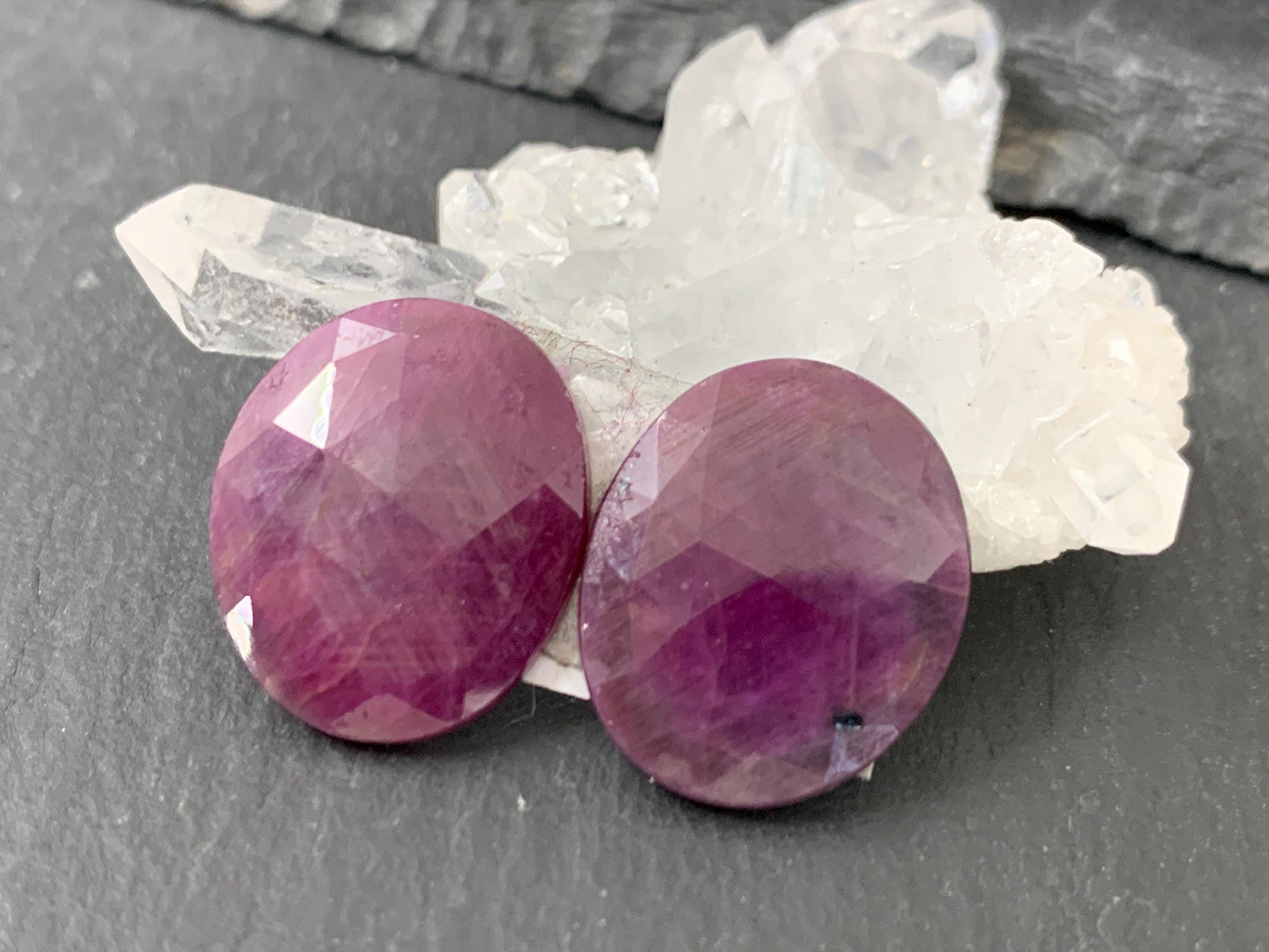 Faceted Ruby pair 14x17x3mm cabochon