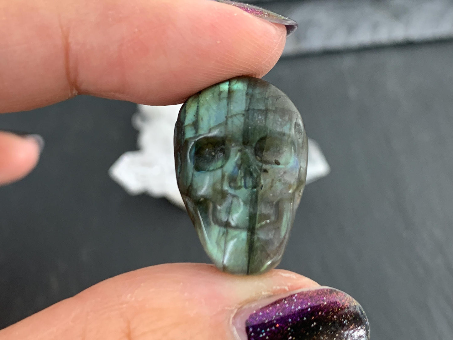 Labradorite Skull Cabochon 15x21mm, Labradorite Skull, Natural Gemstone, Halloween Jewelry, Handcrafted Accessory