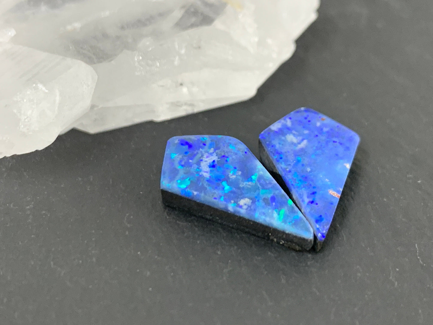 Australian Opal doublet 10x20x3mm pair of cabochons - kite
